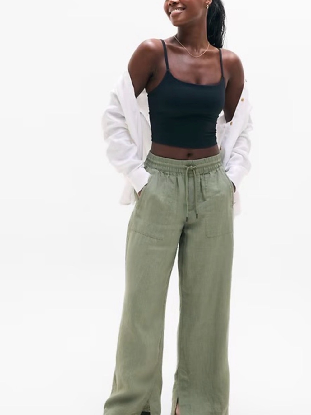Athleta Light Sage Drawstring Linen Pants - Picture 3 of 3